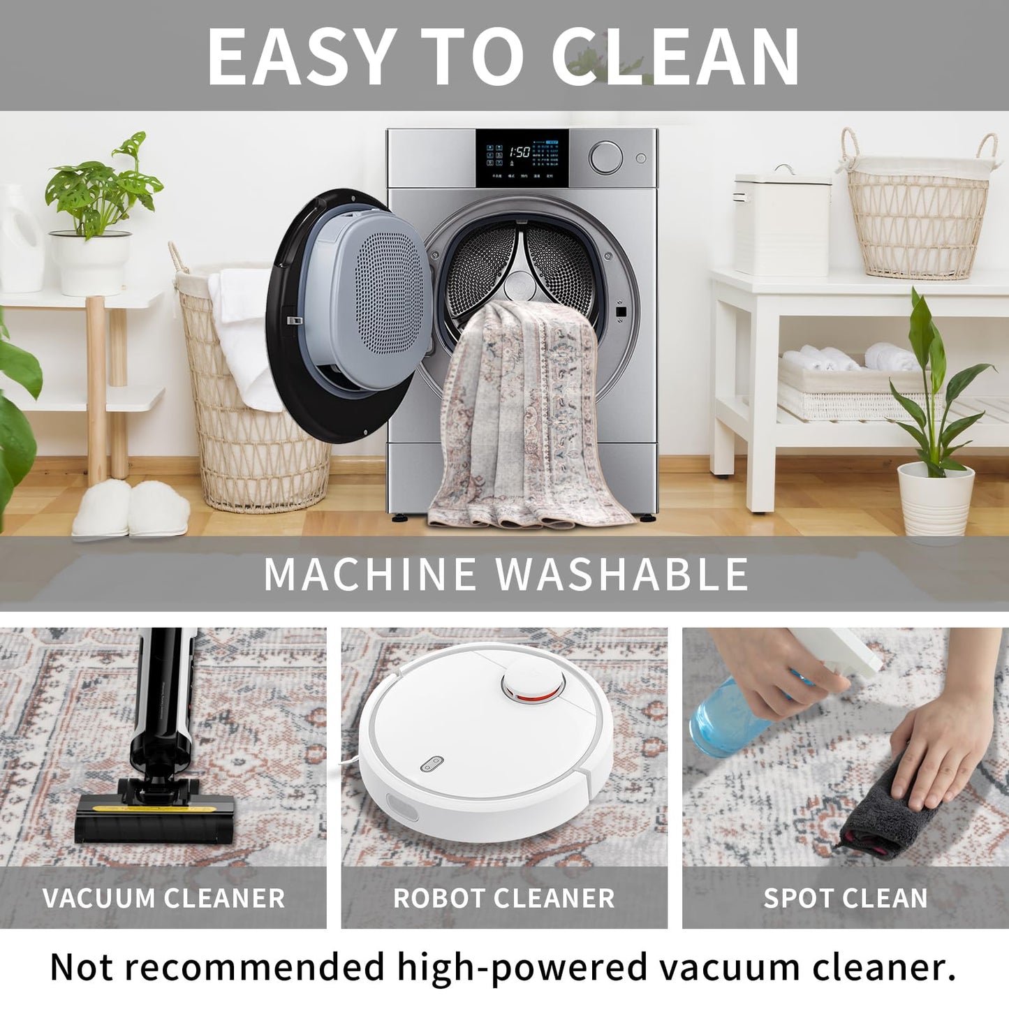 Easy-Going Area Rug 6x9 Washable Boho Rugs for Living Room Non-Slip Bedroom Rug Low Pile Lightweight Vintage Distressed Throw Rug for Dining Room Kitchen Home Office Carpet, Grey Brick