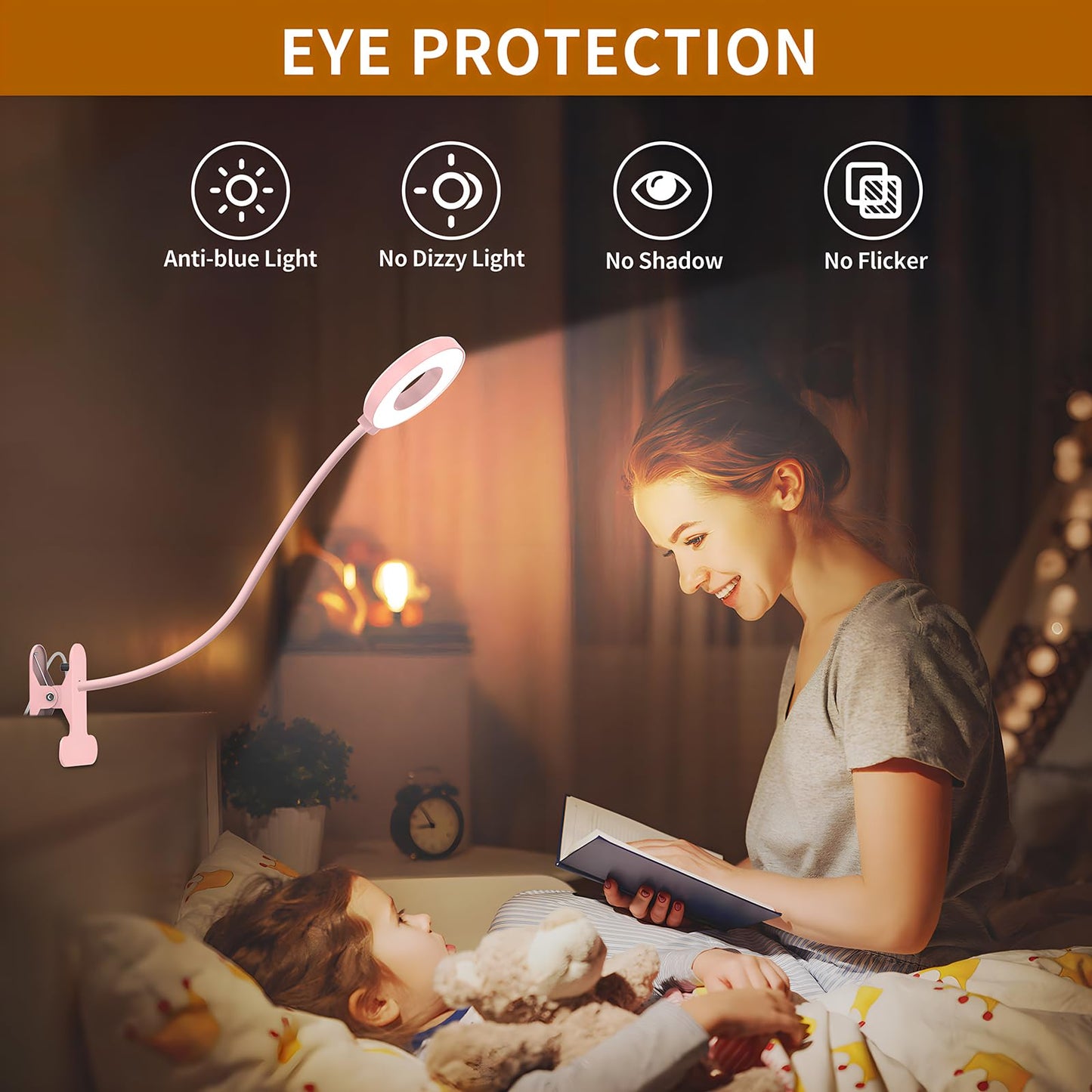 iZELL Desk Lamp, [3 Color Modes & 10 Brightness] LED Reading Light with Clamp, Flexible Gooseneck Book Light for Kids Reading Book in Bed at Night Clip on Table, Headboard, Dorm - 15.8‘’ Black