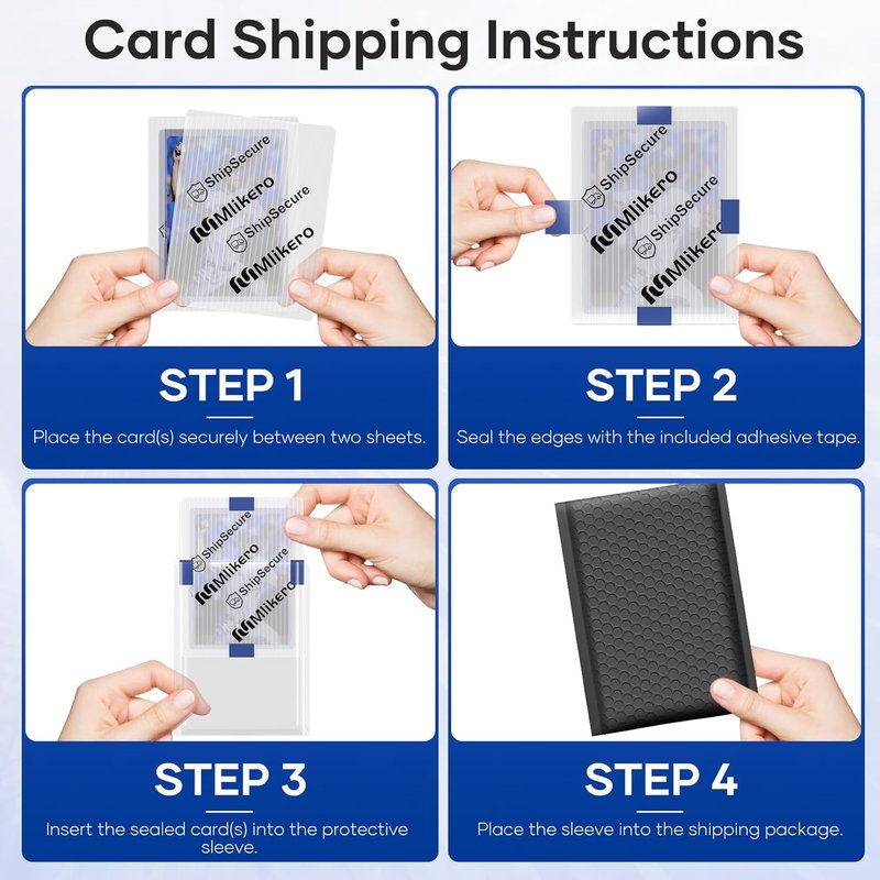 Trading Card Shipping Protectors - 120 Pack Plastic Sleeves with Tape Rolls | 3.5'' x 4.5'' Size for Safe Mailing