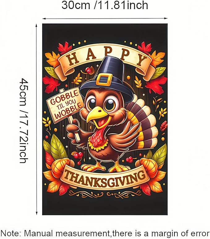 Thanksgiving Turkey Garden Flag Double Sided 12x18 Inch Happy Fall Pumpkin Leaves Yard Flag Autumn Harvest Outdoor Decoration Farmhouse Porch Lawn Banner Seasonal Holiday Home Decor