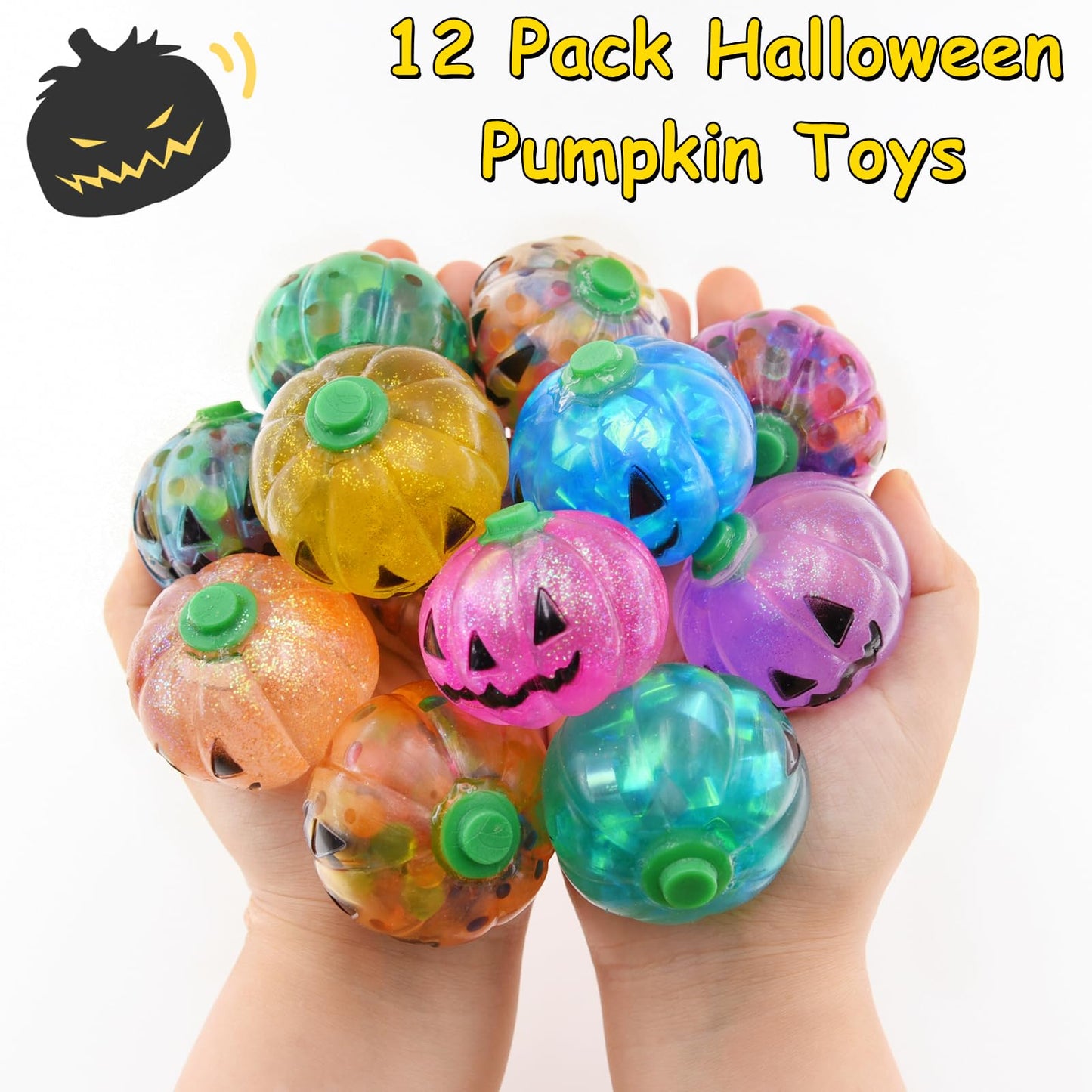 Eavotoy 12 Pack Halloween Pumpkins Stress Balls Fidget Toys Squishy Squeeze Ball Toys for Halloween Party Favors Halloween Treat Bags Gifts