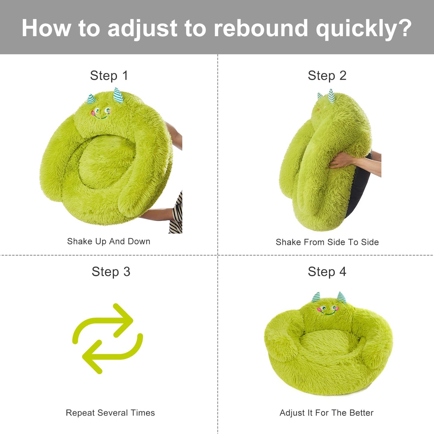 Jiupety Cute Calming Dog and Cat Bed, Anti-Anxiety Donut for Small Pets, Cozy Soft Pet Round Cuddler Bed with Non-Slip Bottom, L(27"×27"×14"), Green