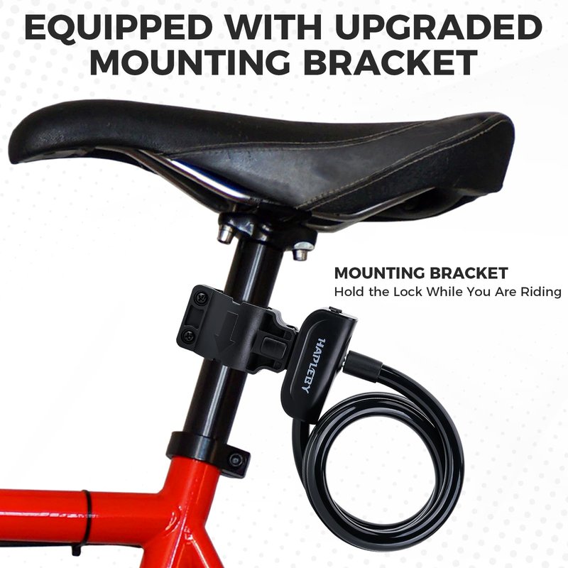 Hapleby Premium Bike Lock with 2pcs Keys, Professional Bike Cable Lock of 4 Feet, Heavy Duty Bicycle Lock Cable for Strong Anti-Theft, Come with 1PCS Mounting Bracket