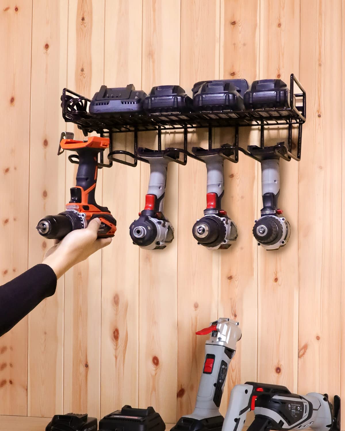 UNITEDPOWER Wall Mounted Power Tool Organizer Holder, Heavy Duty Utility Storage Rack With Shelf for Battery Powered Hand Tools, Workshop, Shed, Garage, Home