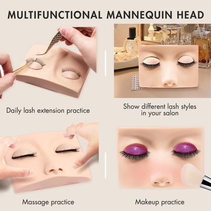 Embagol Double Layer Lash Mannequin Head - Realistic Soft-Touch Rubber Head With 2 Layers Replaced Eyelids - Training Makeup Head(1 Pair Removable Eyelids)