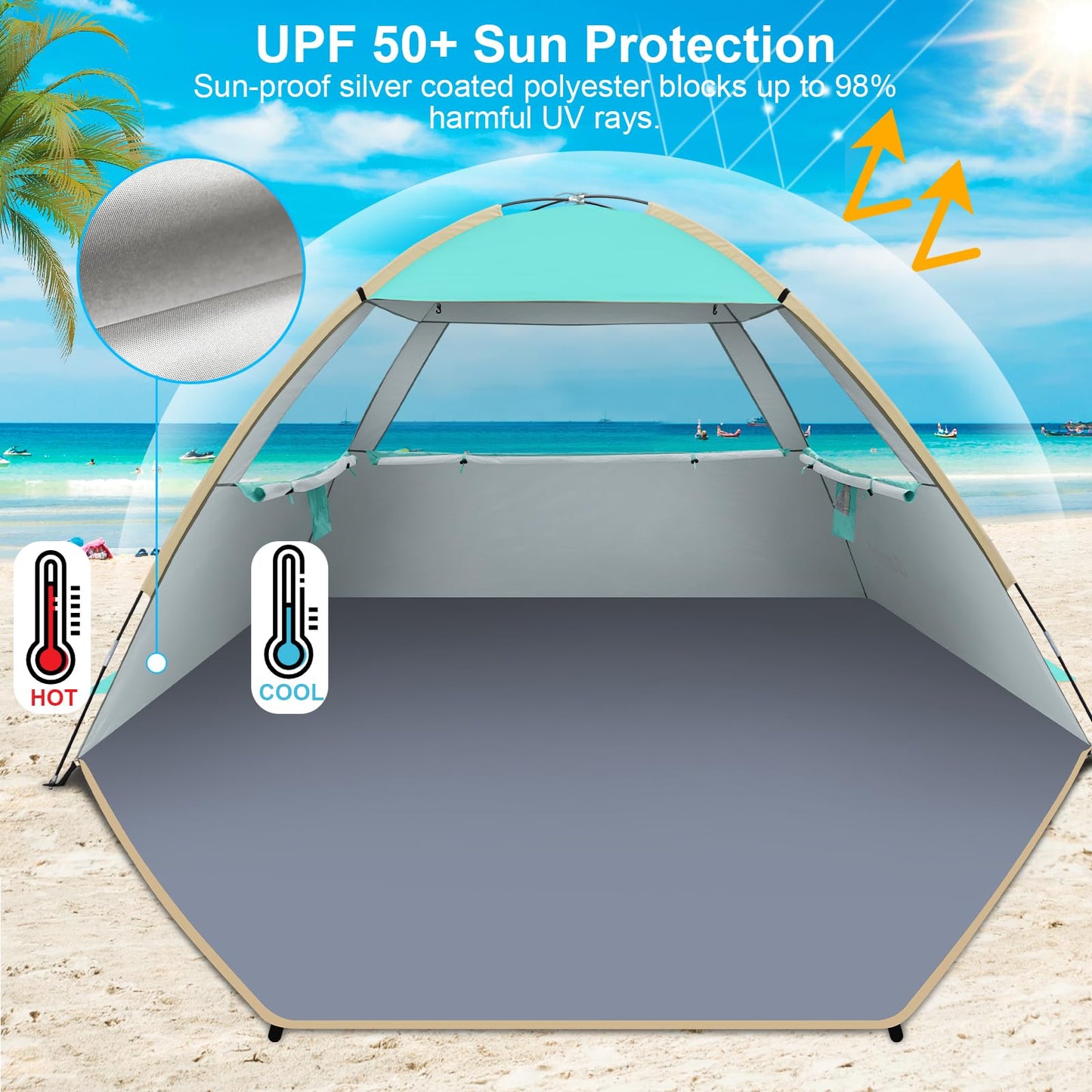 Gorich Beach Tent Sun Shelter for 3-10 Person with UPF 50+ UV Protection, Lightweight & Easy Setup Beach Shade Canopy, Portable Shade Tent Cabana