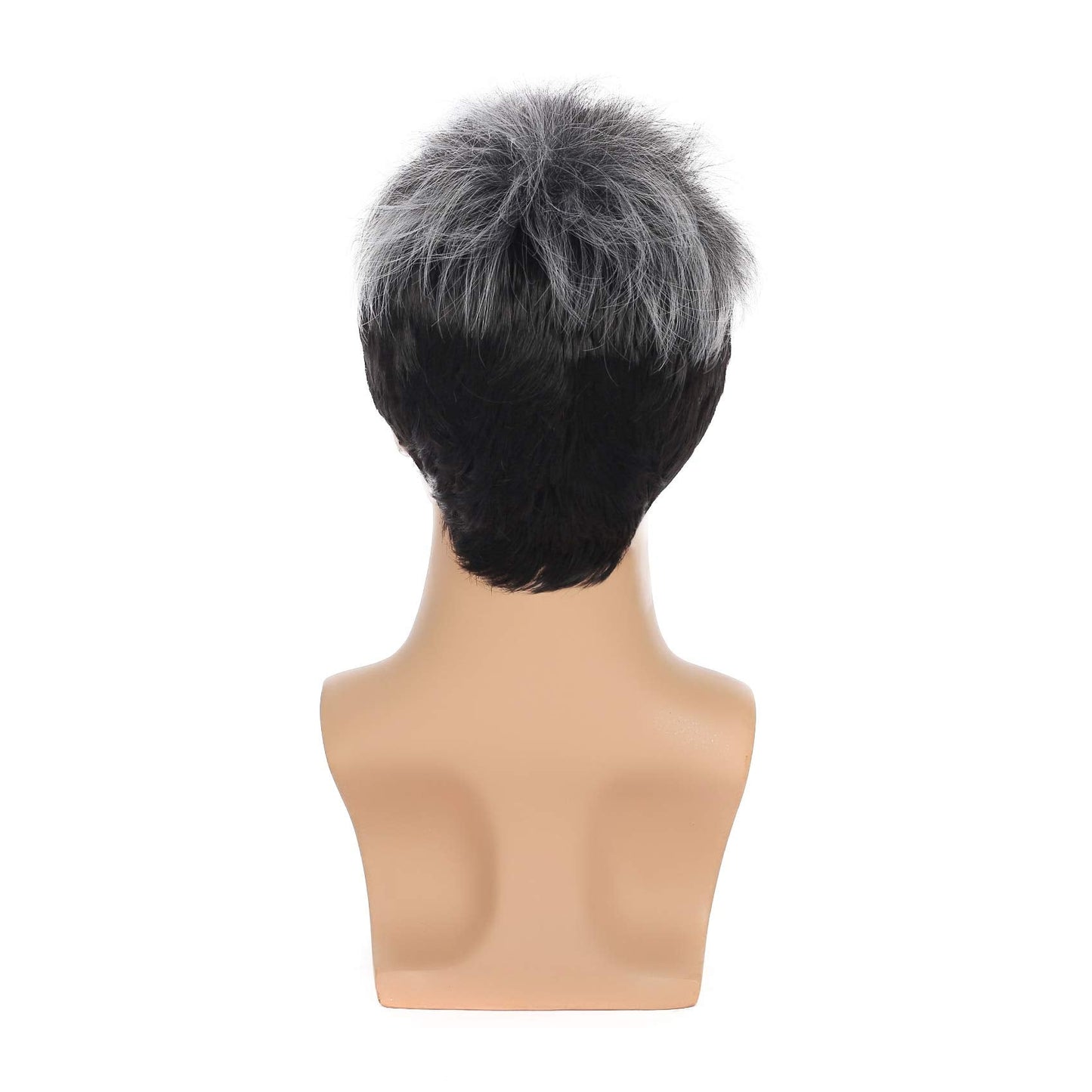 Kaneles Men Short Curly Silver Grey Root Black Cosplay Wig Halloween Costume Male Wig