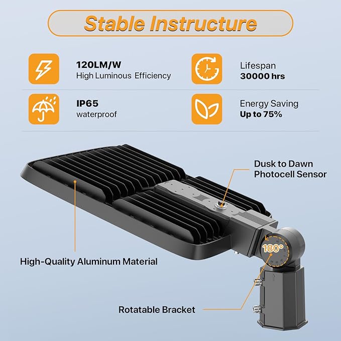 400W LED Parking Lot Light Slip Fitter Mount with Dusk to Dawn Photocell 110V/120V Pole Flood Lights 5000K Street Light IP65 Waterproof Commercial Area Lighting for Parking Lot, Stadium