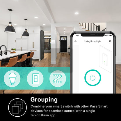 Kasa Smart Switch 2-Gang HS200-2, Single Pole,Neutral Wire Required, 2.4GHz Wi-Fi Light Switch Compatible with Alexa and Google Home, UL Certified, No Hub Required, White