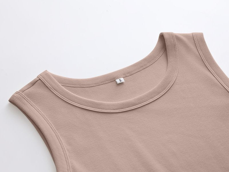 ANRABESS Womens Sleeveless High Neck Tank Tops Fashion Summer Casual Basic Slim Fit Ribbed Racerback Top Shirt Clothes Khaki Large