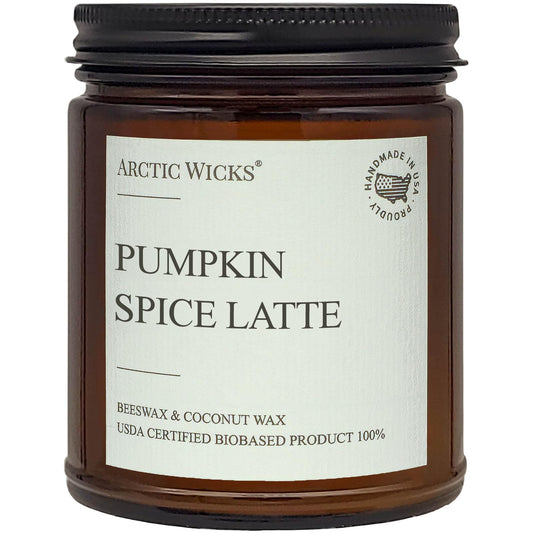 Arctic Wicks Scented Coconut Beeswax Candles | Coconut Beeswax Non Toxic Candle 9oz Amber | Farmhouse Candles Non-Toxic Clean Burn 100% USDA Certified Biobased (Pumpkin Spice Latte)