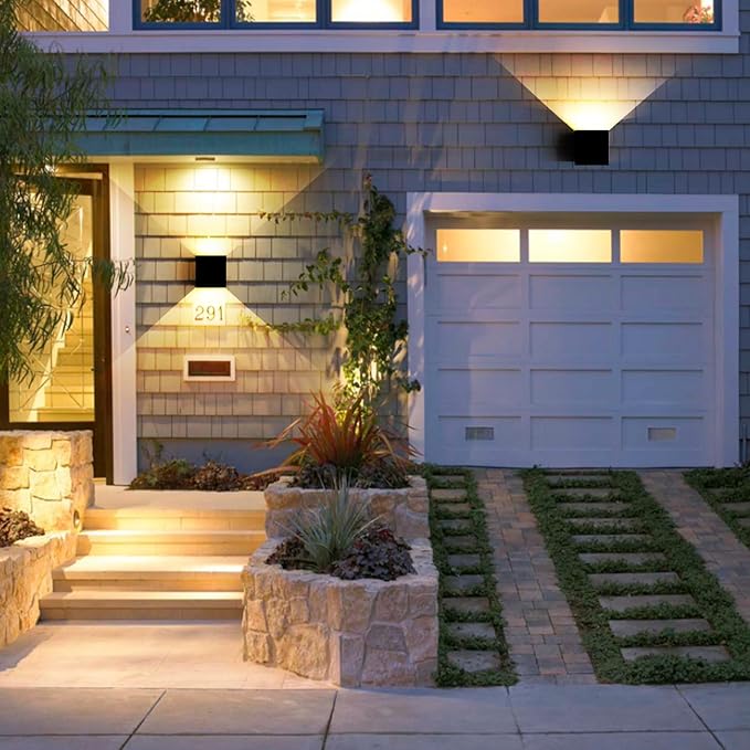 12W 2Pack Outdoor Wall Lights Exterior/Interior,LED Black Outdoor Wall Sconces Light Fixtures Modern,IP65 Waterproof Square Aluminum Wall Lamps, Up and Down Lights 3000K Warm Lights