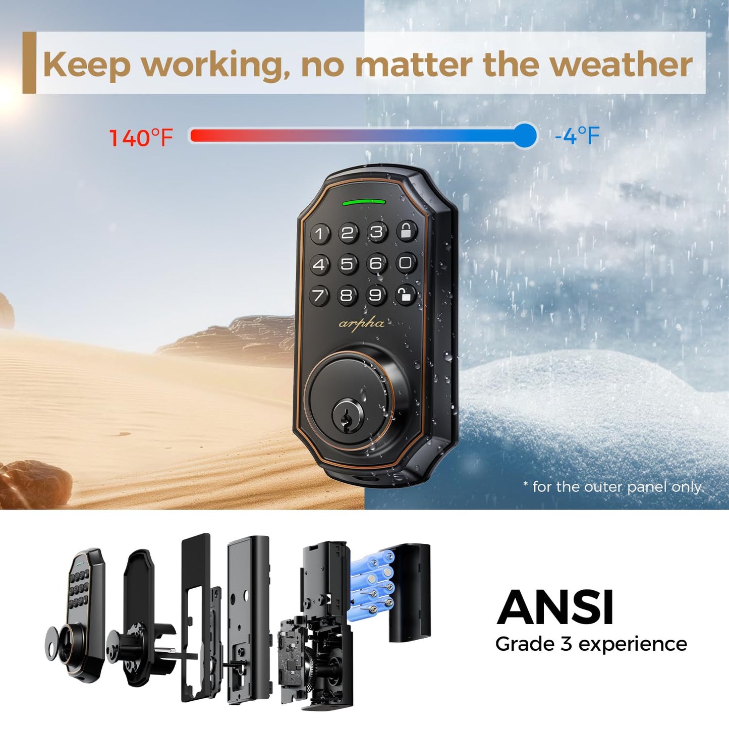 Arpha Keyless Entry Door Lock, WiFi Smart Keypad Front Door Deadbolt, Supports Amazon Alexa Voice Control, Google Assistant, Online App Control, Anti-Peeping Password, One-Time Code, Auto Lock