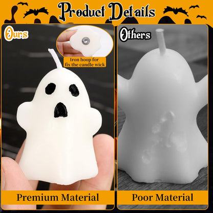12 PCS Halloween Ghost Candles Spooky Candles White Floating Candles Halloween Decorative Tabletop Candle White Dripless Wax Burning Candle for Holidays Party
