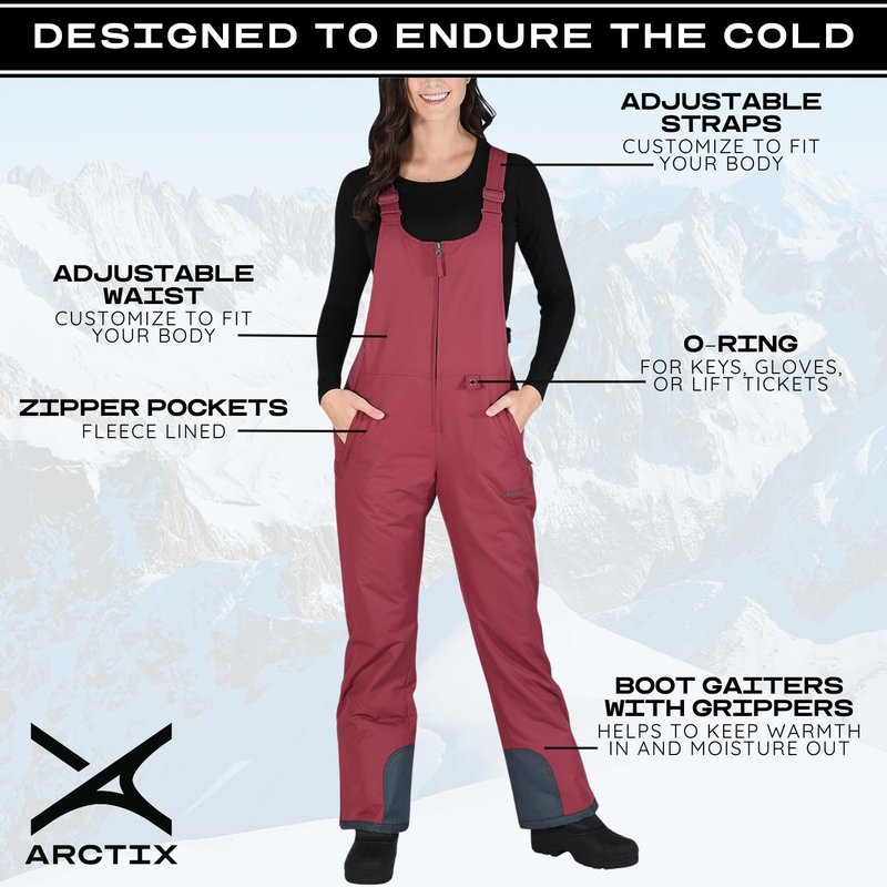 Arctix Women's Essential Insulated Bib Overalls, Crimson, X-Large Short