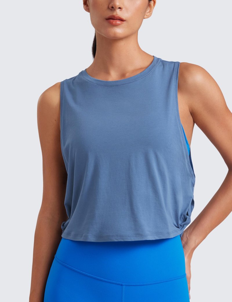 CRZ YOGA Pima Cotton Large Armhole Tank Tops for Women - Workout Sport Athletic Yoga Running Gym Loose Crop Sleeveless Shirts Ink Blue X-Large