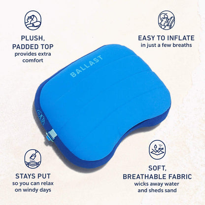 Ballast Beach Pillow – Comfy, Durable & Compact, Stays Put on Windy Beaches with Patented Sand Pouch, Inflatable Pillow for Beaches, Pools, Camping, Festivals and Travel (ADNT-Coastal-Anchor)