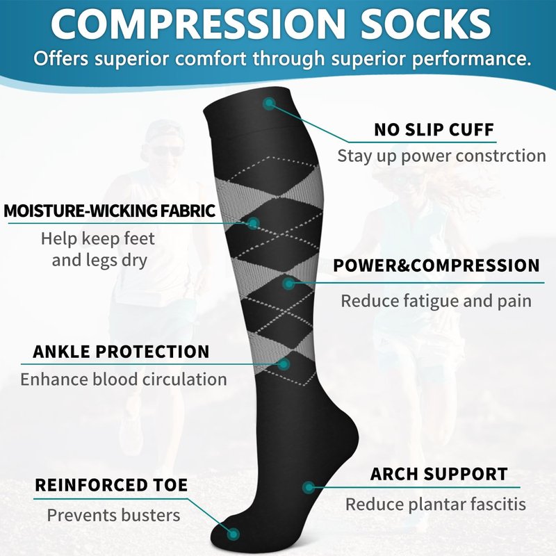 Compression Socks for Men & Women - 6 Pack Copper Support for Circulation | Ideal for Medical, Running & Nursing