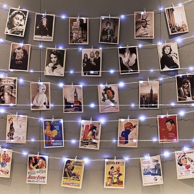 HXWEIYE 120LEDs White Photo Clips String Light, 40Ft Fairy Light with 52 Clear Clips & 12 Hooks on Wall, Timer & 8 Modes USB Powered Copper Wire String Light for hanging picture, Bedroom Wedding Party