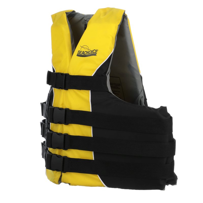 Seachoice Level 70 Life Jacket, Deluxe Adjustable 4-Belt Ski Vest, Yellow and Black, Size L/XL, 40-52 in. Chest