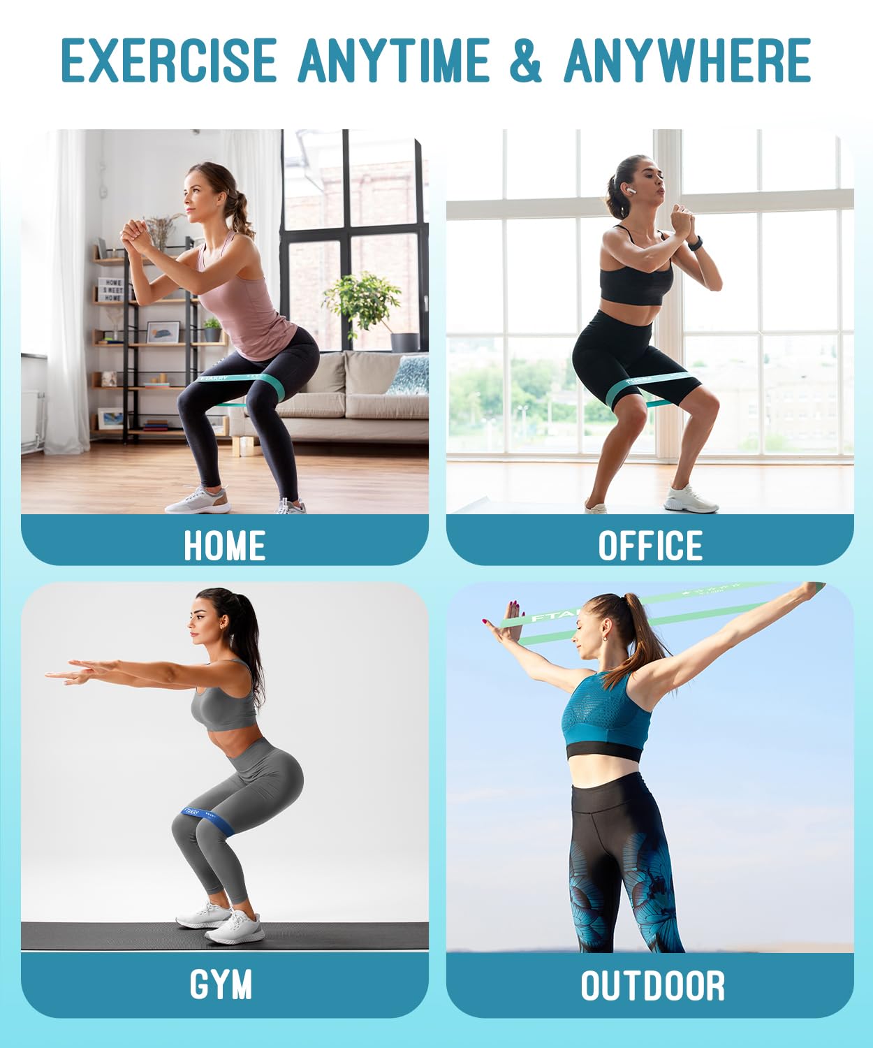 FTAKRY Resistance Bands for Working Out, Exercise Bands with 5 Resistance Levels, Natural Latex Resistance Bands Designed for Home Fitness, Strength Training and Flexibility Exercises (Blue)