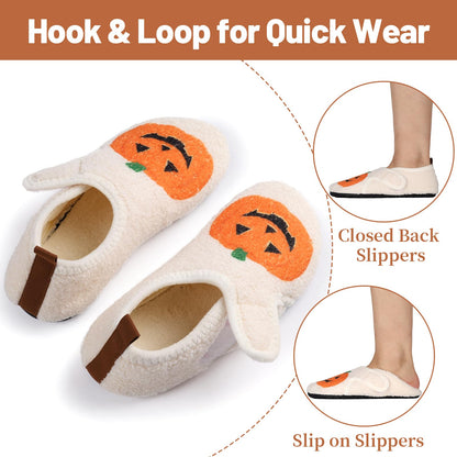 Ibeauti Womens Mens House Slippers Rubber Sole Indoor Slipper Socks Lightweight Fleece Lined Slip-on Barefoot Slippers (Beige Pumpkin, Adult, Women, Numeric Range, Medium, 6, 6.5)