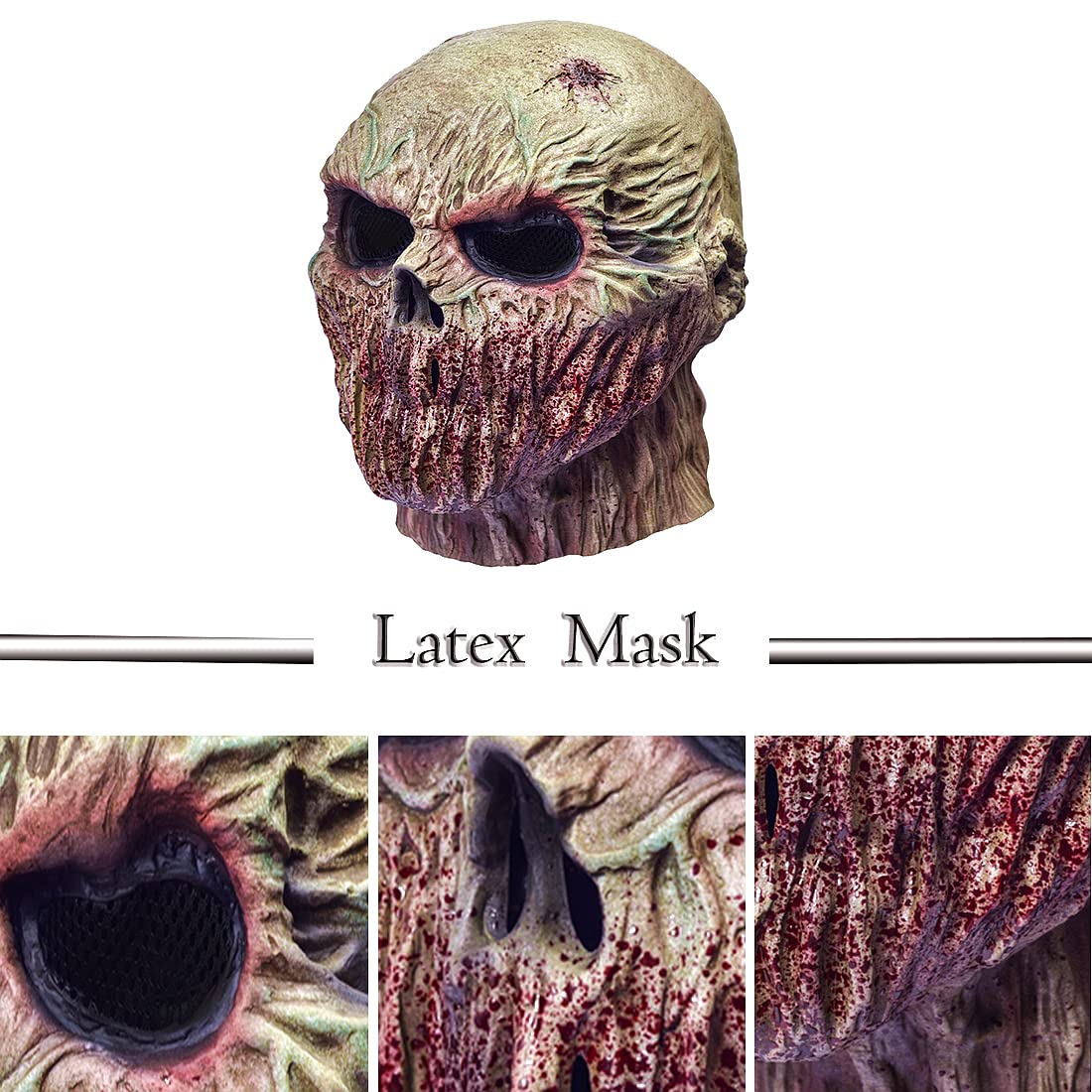 RAPGET Horror Mask Zombie Mask Creepy Mask Old Man Mask Halloween Novelty Costume Party Latex Full Head Mask