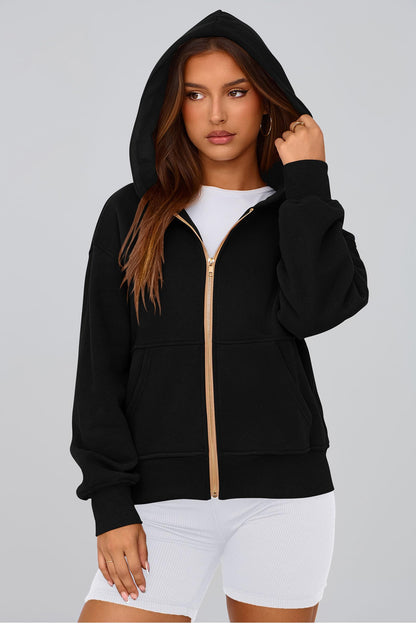 PRETTYGARDEN Hoodies for Women Sweatshirt Zip Up Hoodie Fall Fashion 2025 Trendy Long Sleeve Jackets Winter Clothing Outfits (Black,Large)