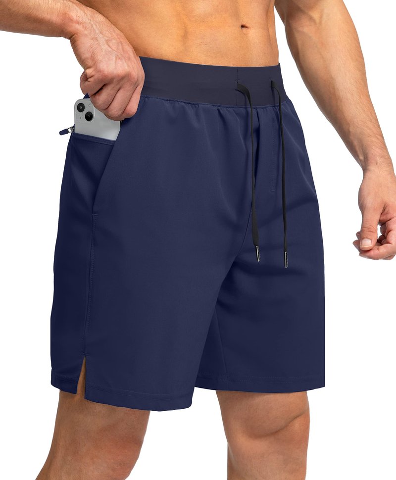 Soothfeel Men's Running Shorts with Zipper Pockets 7 Inch Lightweight Quick Dry Gym Athletic Workout Shorts for Men (Navy, 3XL)