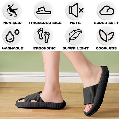 BHFRGAS Sliders Cloud Slippers Women Men，Non-Slip Mens Womens Slippers Cloud Sliders，Soft Flip Flops with Thick Sole for Shower Bathroom Pool Beach，Black, 8-9 UK
