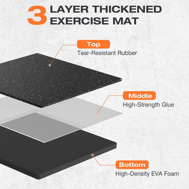 FLEXLIFT 0.56'' Thick 12 Pcs 48 Sq Ft Non-Slip Rubber Top Exercise Equipment Mats, High Density EVA Foam Mats with Rubber Top, Interlocking Puzzle Gym Flooring for Home Gym, Workout Floor Mats, Black