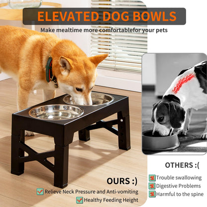 FOREYY Adjustable Elevated Dog Bowls with 2 Stainless Steel Bowls, Raised Dog Bowl 5 Heights (8, 22, 25,28, 31 cm), Non-Slip Dog Food water Bowl Stand for Small Medium Large Dogs(Grey)