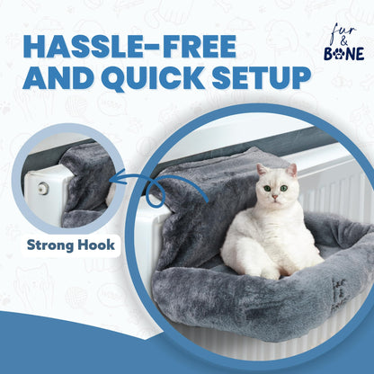 Fur & Bone Cat Radiator Bed, Cat Bed | Warm Fleece Cat Hammock With Washable Fleece Cover | Hanging Radiator Cat Bed | Cat beds For Indoor Cats, Cat Accessories for Kittens & Cats (50x43x26cm)