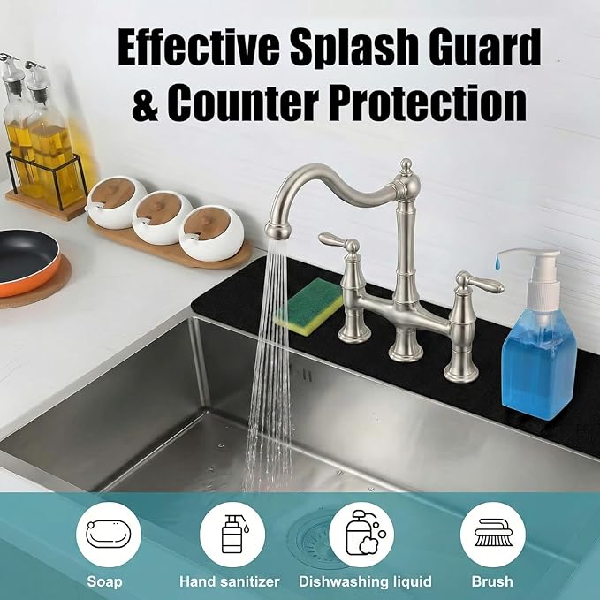 2PCS Faucet Mat for Bathroom Sink 3 Holes: 23.5’’Lx4.5’’W Splash Guard Fits 8