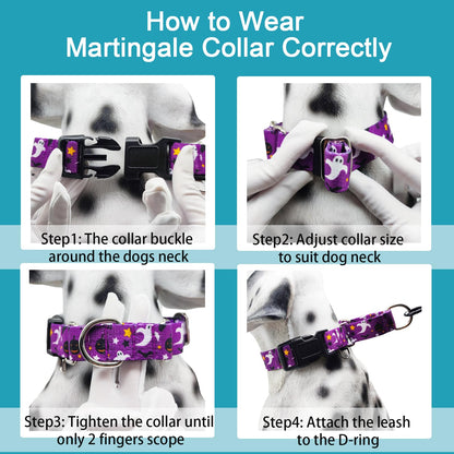 Fidohug Halloween Martingale Collar for Dogs with Buckle Adjustable Holiday Dog Collars (Purple Ghost, Medium)