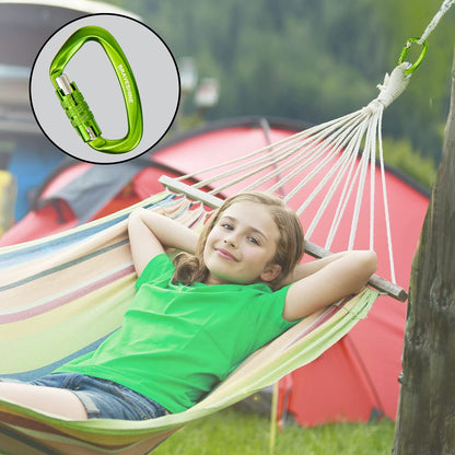 Heavy-Weight Carabiner Clips 12KN Aluminum D Ring Double Locking Caribeaner Hooks - Green