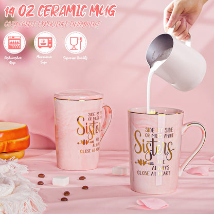 Sister Birthday Gifts from Sister Brother, 7pcs Relaxing Bath Christmas Set Basket with Funny Gold Print Mug, Scented Candle, Self Care Set, Idea for Sisters in Law, Soul Sisters, Nice Gift Boxed