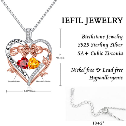 Iefil Valentines Birthday Day Gifts for Her Wife Women - Anniversary Birthday Gift for Wife Her Women, Heart Necklace January November Birthstone Necklace Jewelry, Garnet Necklaces Citrine Necklaces