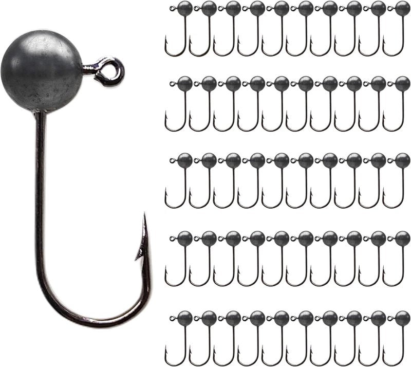 Fly Tying Jig Heads Kit - 50pcs Jig Hooks for DIY Lure Making | Black, White, Orange, Pink, Chartreuse - Sizes #12 to #2