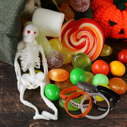 FEPITO 35 Pcs Halloween Wristband Silicone Wristbands 7 Classic Halloween Patterns Rubber Band Bracelets Halloween Trick or Treat Giveaways,Halloween Goodie Bag Fillers