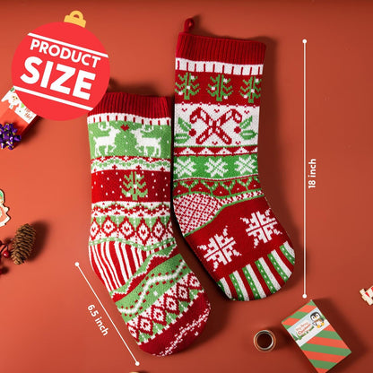 JOYIN 3 Pack 18” Christmas Stockings, Large Size Rustic Cable Knit Xmas Stocking in Red & Green, for Family Holiday Season Decorations