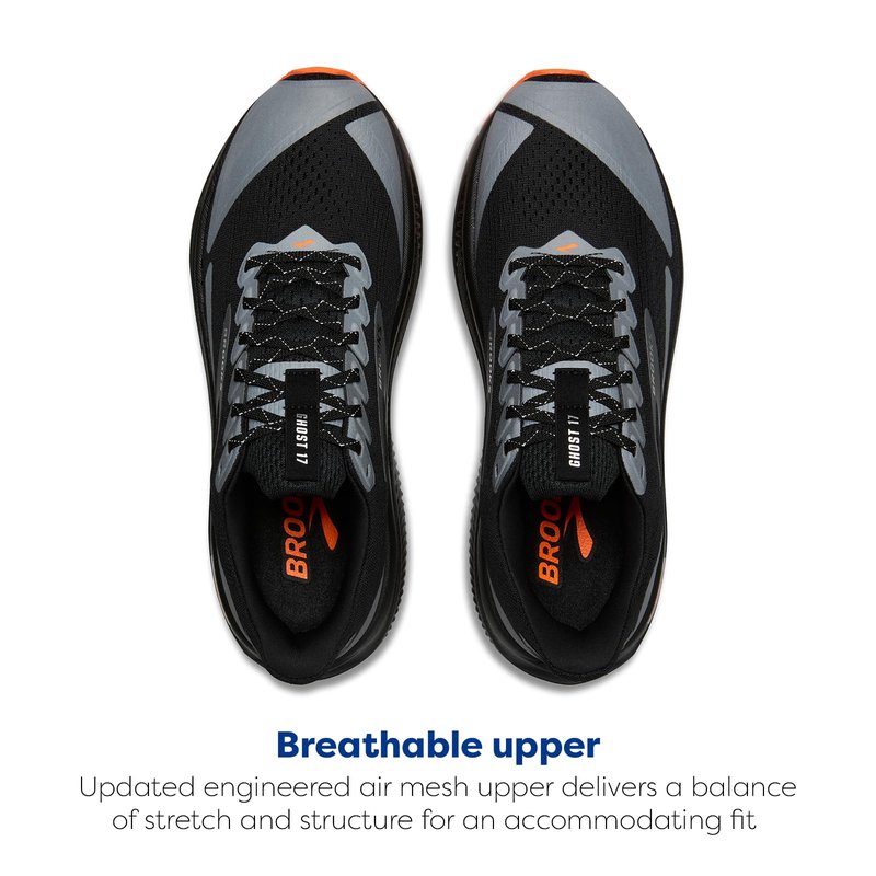 Brooks Men’s Ghost 17 Neutral Running Shoe - Black/Orange - 9 Medium