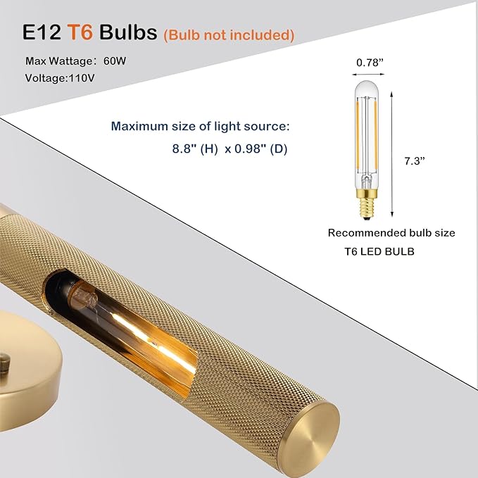 Brushed Brass Picture Light 24 inches Modern Gold Wall Sconce with Knurled Texture Cylinder Metal Shades Rotatable 360°Indoor Wall Lighting Fixture Bathroom Vanity Light Bedroom Living Room