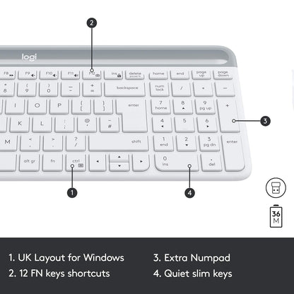 Logitech MK470 Slim Wireless Keyboard & Mouse Combo for Windows, 2.4GHz USB Unifying USB-Receiver, Low Profile, Whisper-Quiet, Long Battery Life, Optical Mouse, PC/Laptop, QWERTY UK Layout - White