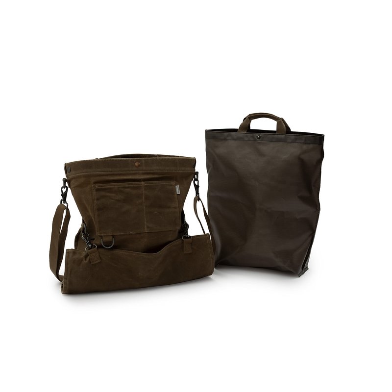 Barebones Harvesting and Gathering Bag - Foraging, Harvest and Fruit Picking Bag with Convertible Straps - Water-Resistant Waxed Canvas Gardening Tool Bag (Dark Khaki)