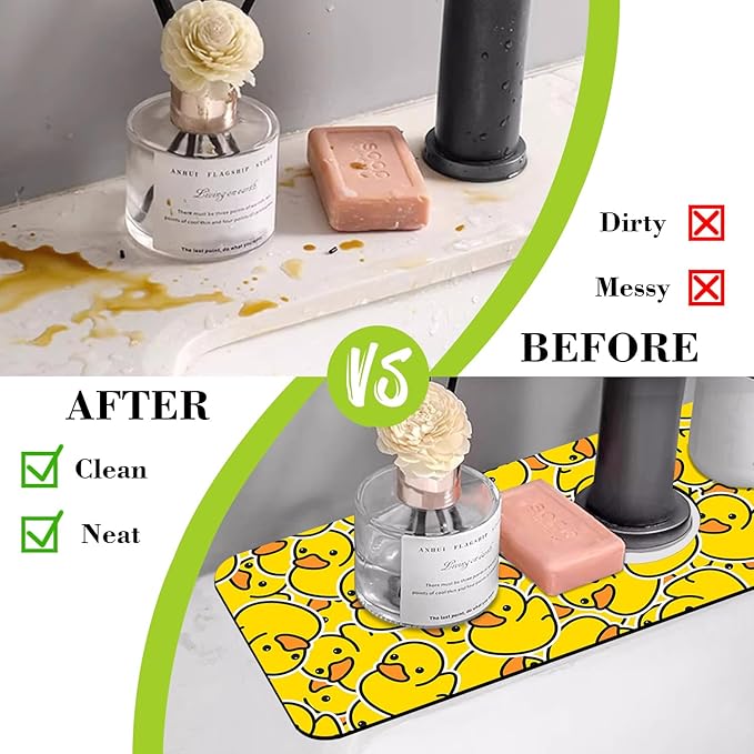 Sink Splash Guard Faucet Mat Rubber Ducky Absorbent Fast Drying Mat Sink