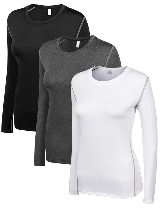 WANAYOU White Compression Shirts Woman Long Sleeve Dry Fit Long Sleeve Workout Tops for Women White Running Athletic Shirt Undershirt Moisture Wiking Base Layer Gym Hiking 3 Pack M