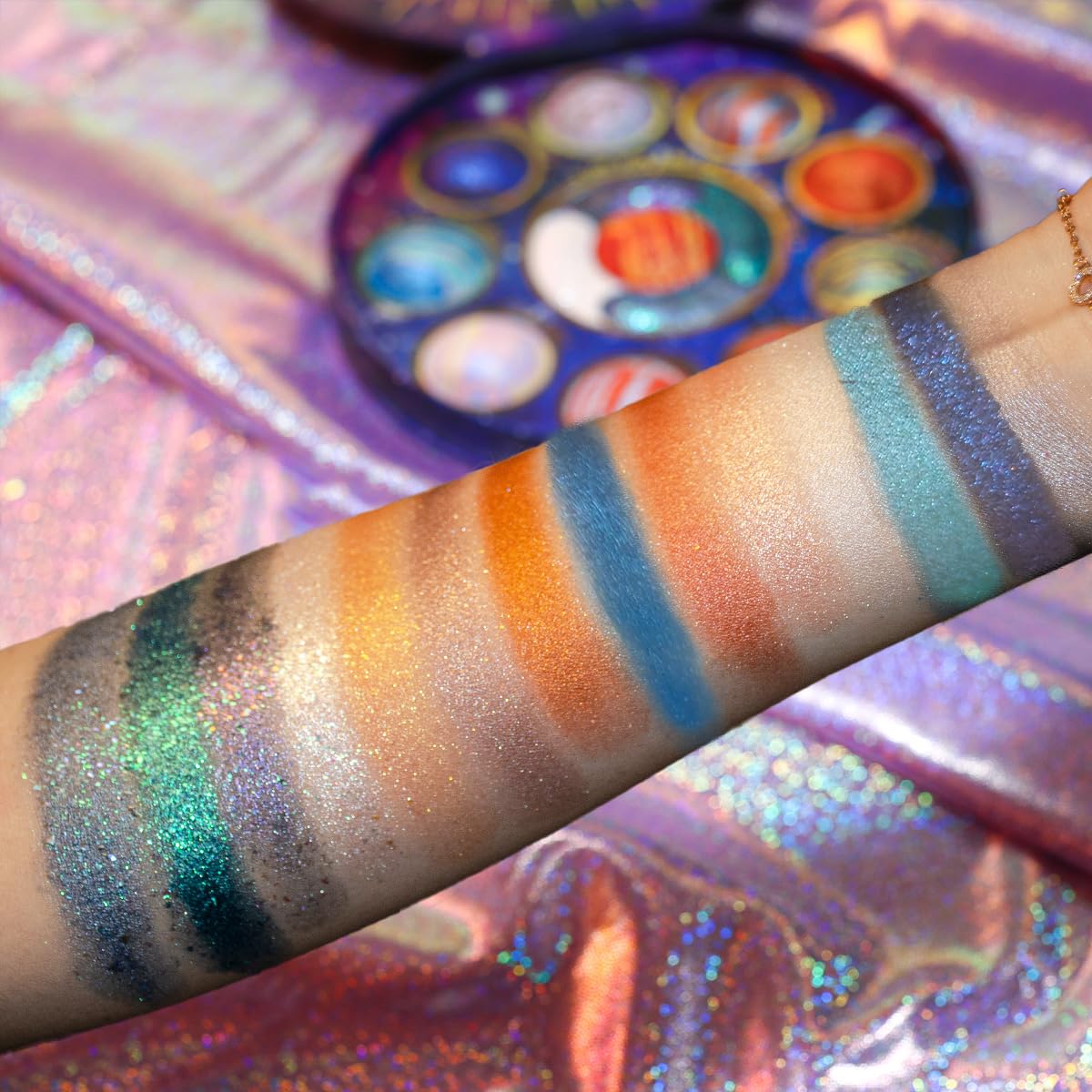 Tintark Galactic Assemble Eyeshadow Palette 14 Colors Glitter Shimmer Metallic Eye Shadow Pallet Blue Galaxy Eye Makeup Palettes Create Space-like Eyes Make up Orange Gifts for Women Girls