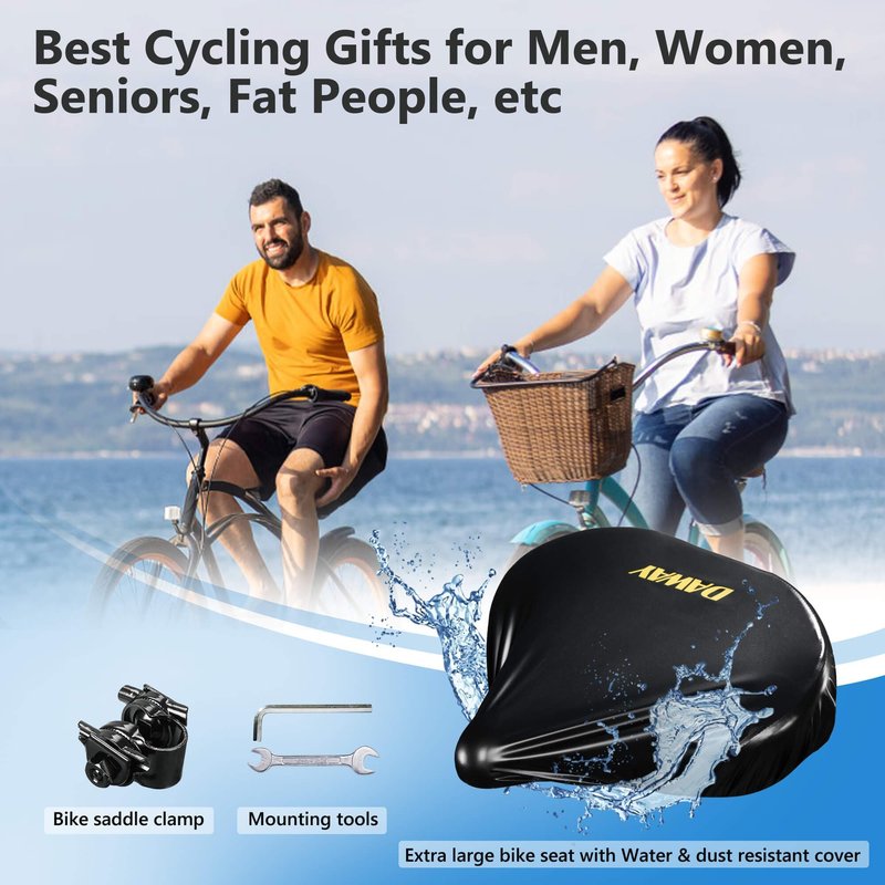 DAWAY C40 Ultra Comfortable Oversized Bike Seat - Memory Foam Padded, Extra Wide Bicycle Saddle, Ergonomic Replacement Cushion for Men Women - Fits for Peloton, Cruiser, Mountain, Road, Exercise Bikes