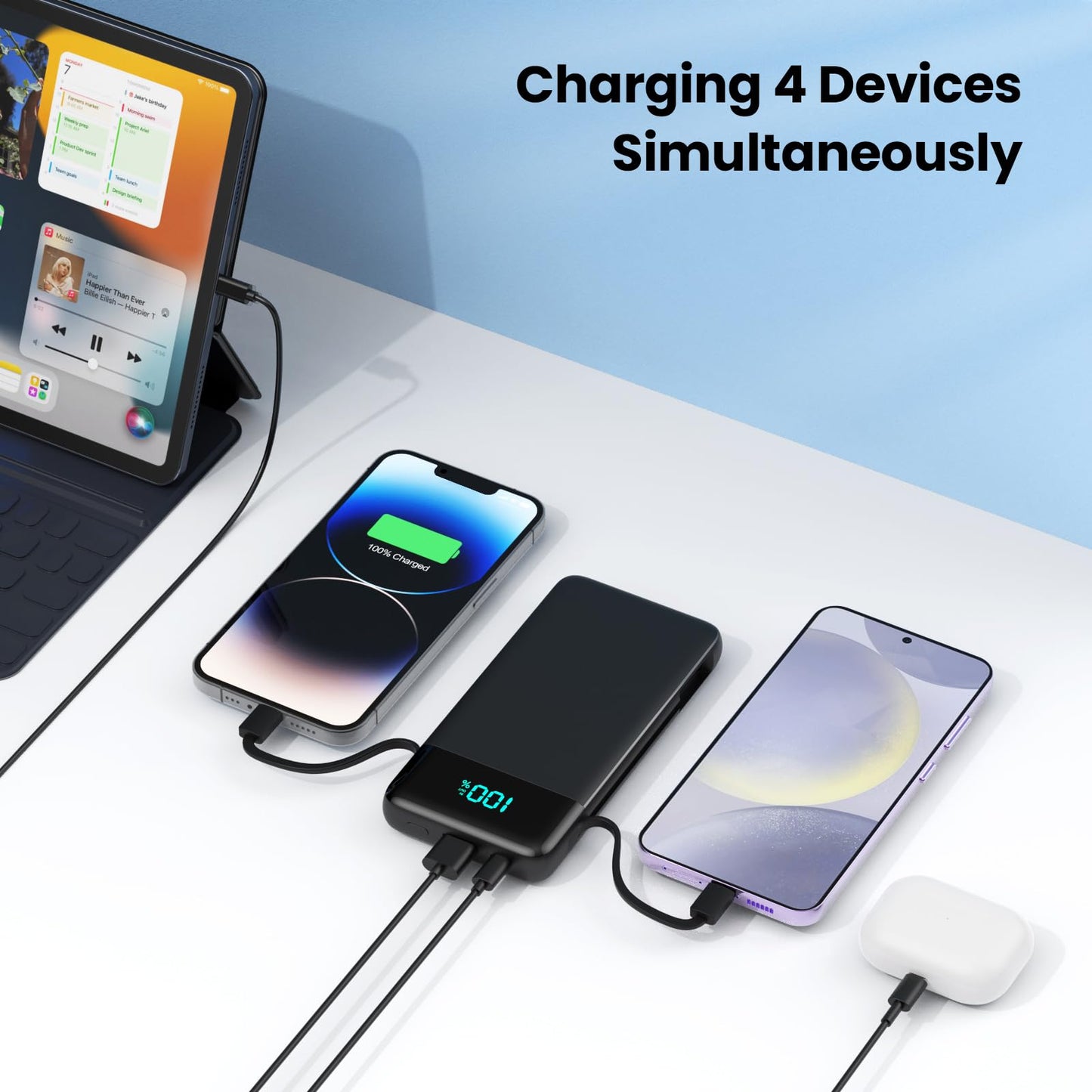 Portable Charger for iPhone with Built in Cables and Wall Plug,Upgraded 13800mAh Fast Charging USB C Power Bank,4 Outputs Travel Essential Battery Pack Compatible with iPhone 15/14/13,Samsung-Purple